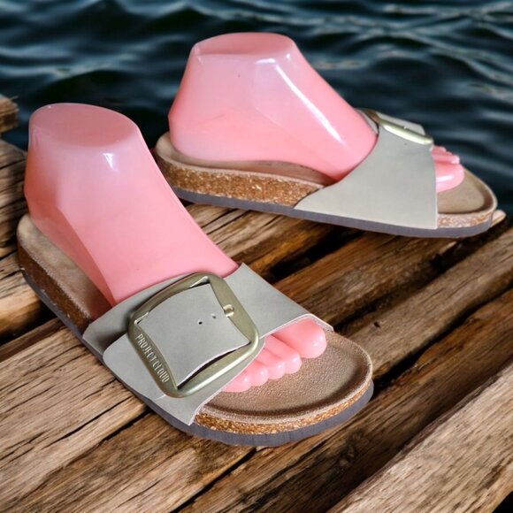 NWOT PROJECT CLOUD ( 8 ) Tan Leather Upper Suede Insole Cork Footbed Sandal - Picture 1 of 12